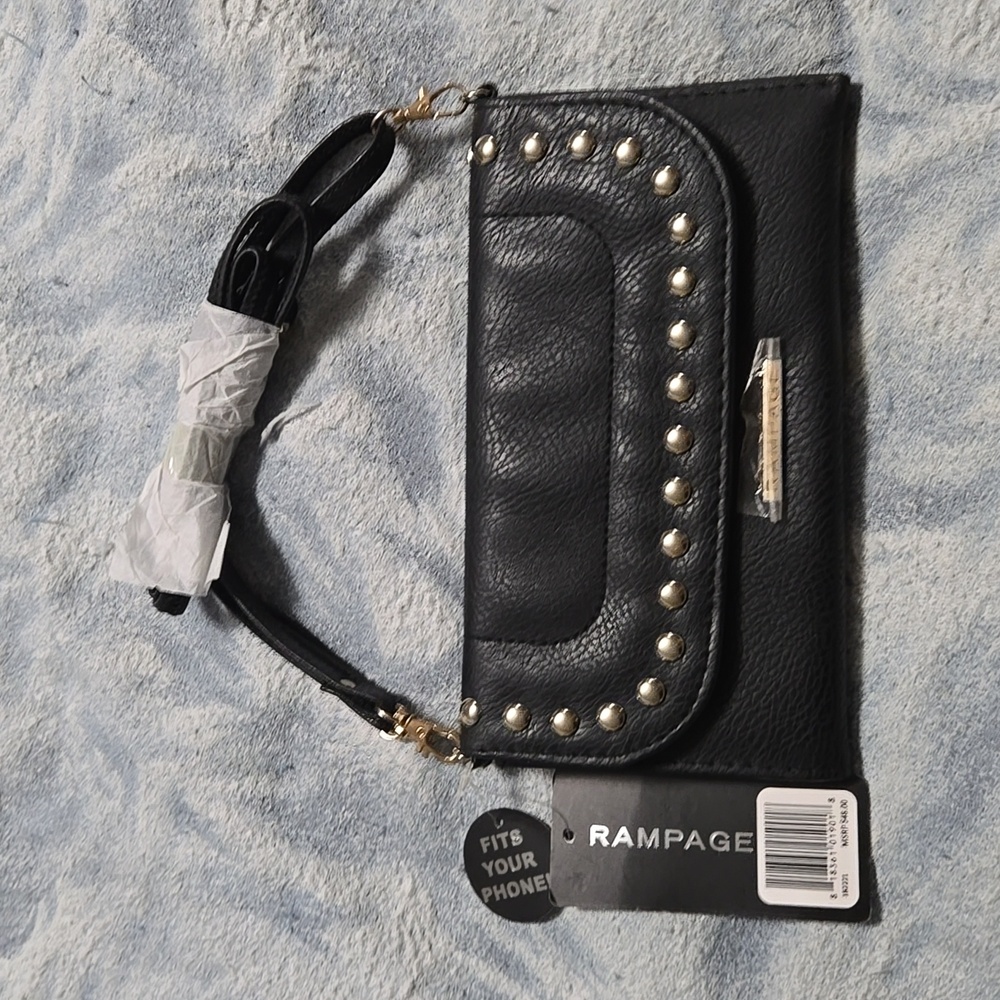 Rampage Women's  2 In 1 Convertible Handbag/Wristlet Black Leather Snap Closure